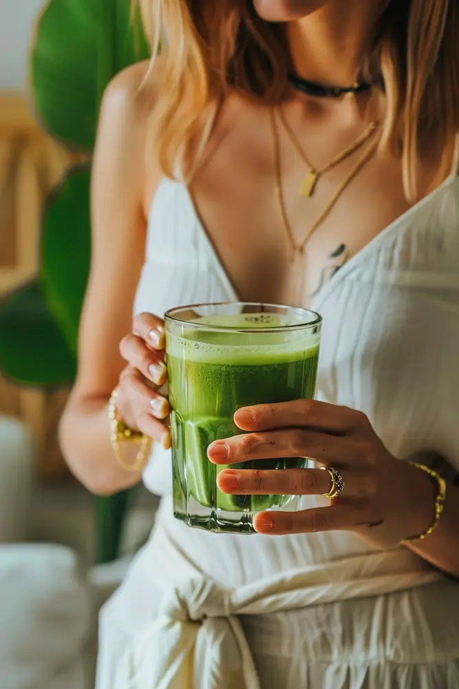 woman-holds-glass-containing-refreshing-green